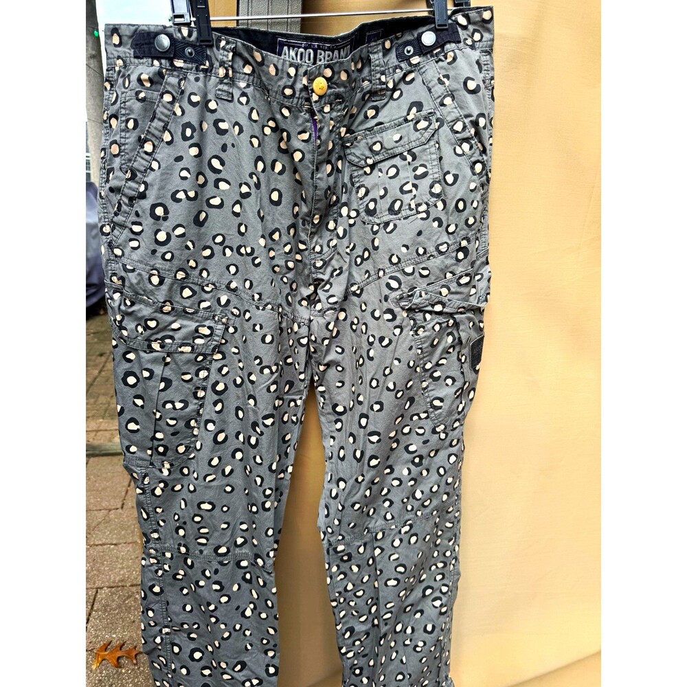 AKOO Cargo Pants Mens 40 Gray Leopard Animal Print Hip Hop Streetwear Y2K